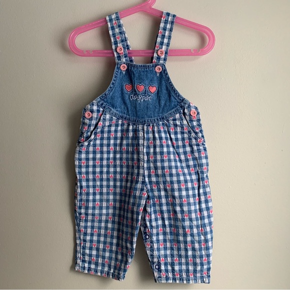 Vintage Oshkosh Overalls Heart Pattern Sz 12 Months Made in Canada - Picture 1 of 15